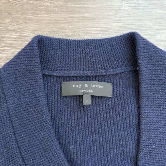 Rag & Bone Navy Blue 100% Wool Knit Cardigan Sweater Size Medium Women's - Picture 3 of 7